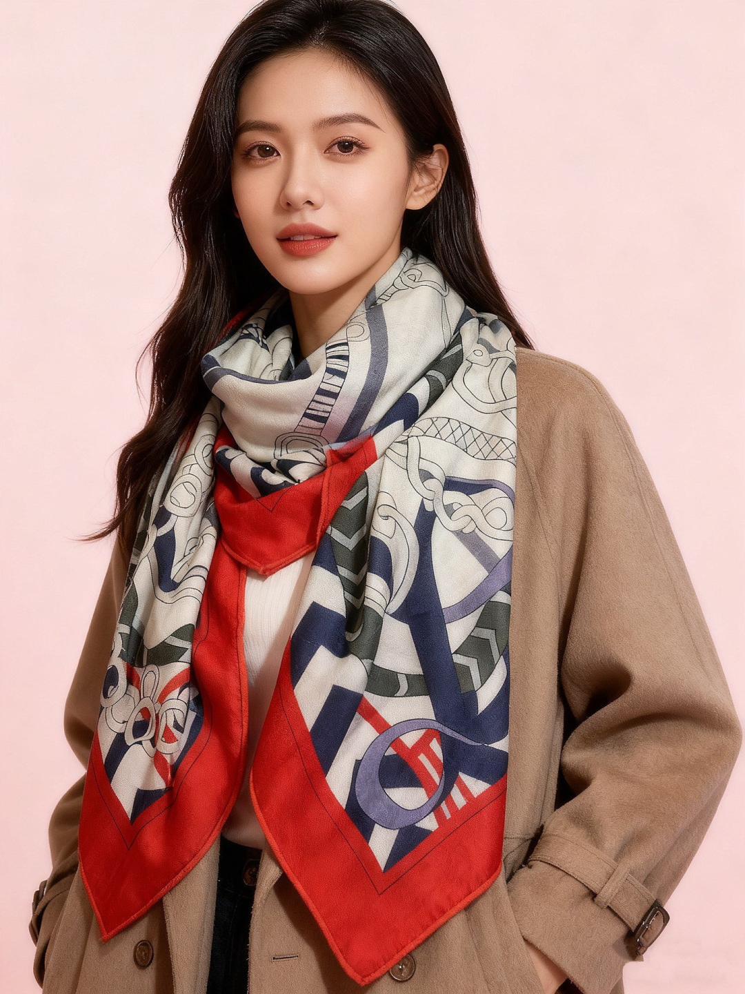 💟H家上新💞【双面同色丝绒方巾】手工卷边山羊绒和真丝混纺披肩（70%山羊绒，30%桑蚕丝）这款披肩采用经