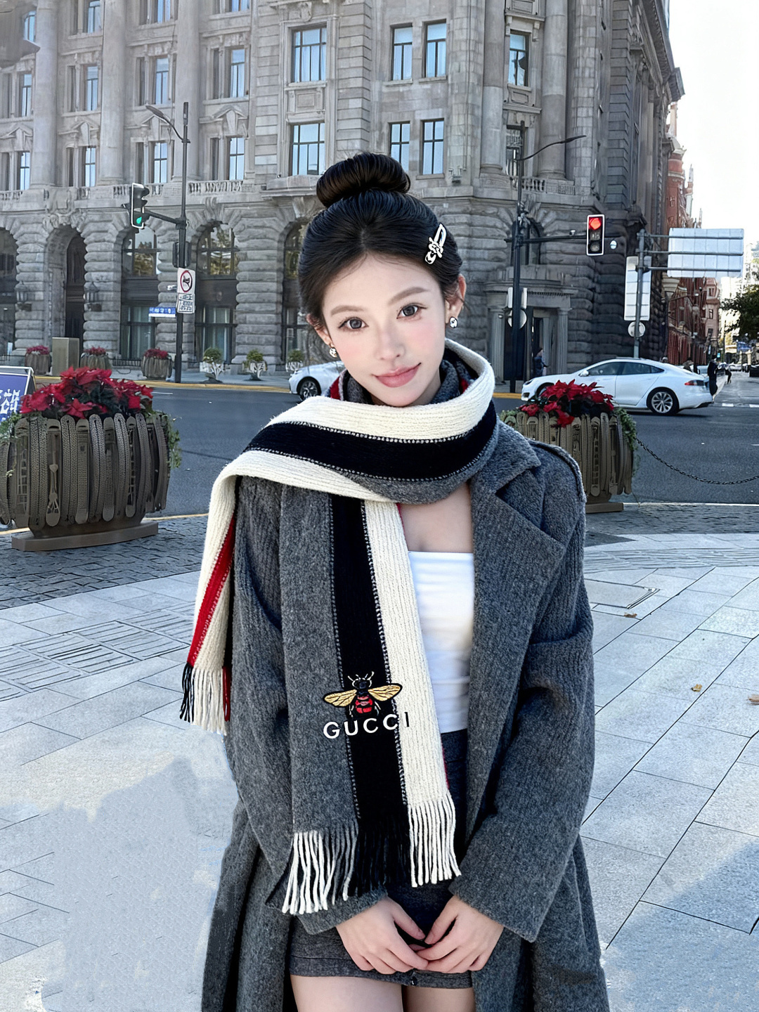 男女同款，百分百纯羊绒 Gucci 高端羊绒针织围巾！】可正式，可随意，非常Classical的设计。这