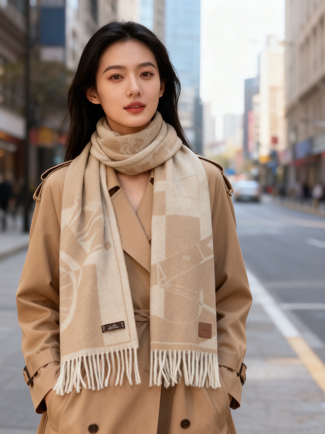 爱马仕👍巴黎时装展商务男士女士羊绒围巾。代工厂臻选上乘的超细羊绒纤维 进行纯手工精梳处理 耗时耗力 再以