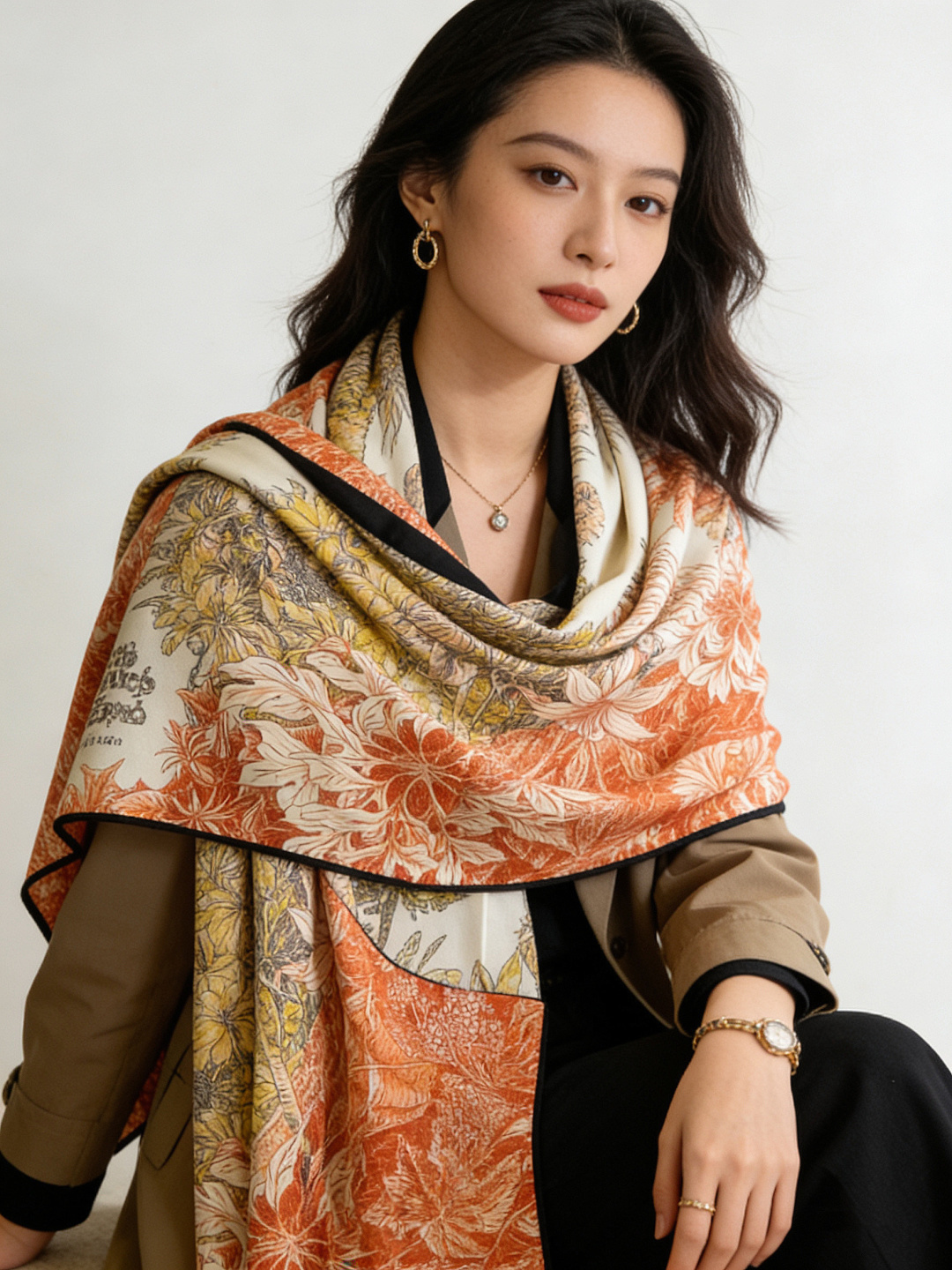 💟抢先 上新💞【双面同色丝绒方巾】手工卷边山羊绒和真丝混纺披肩（70%山羊绒，30%桑蚕丝）这款披肩采用