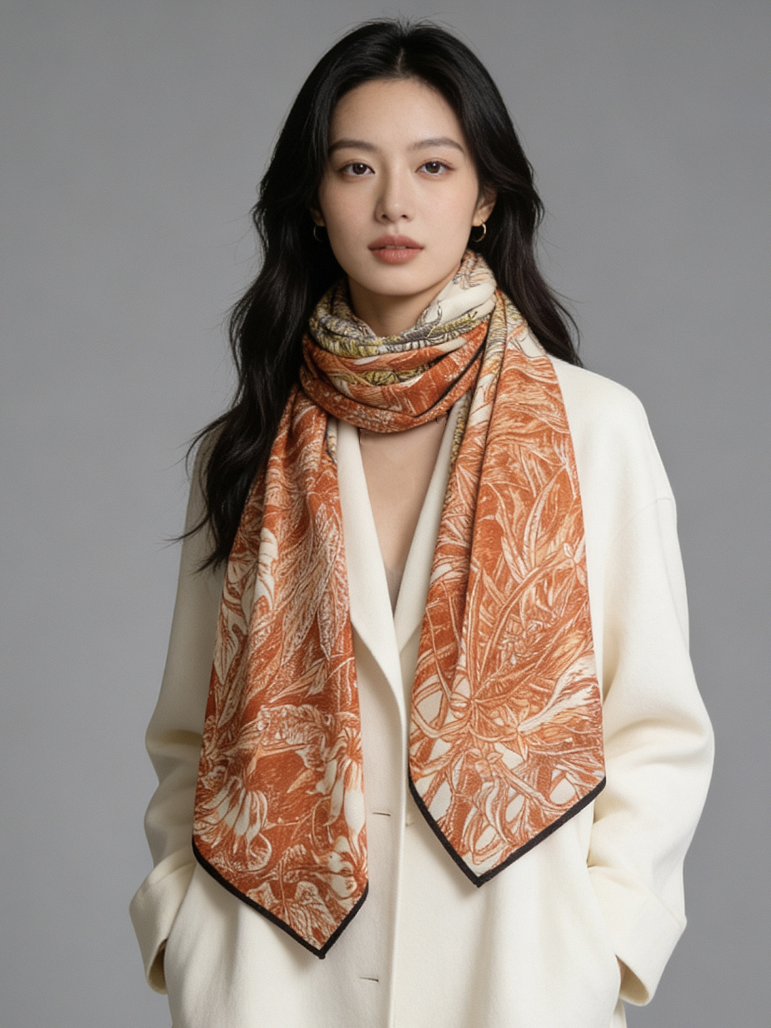 💟抢先 上新💞【双面同色丝绒方巾】手工卷边山羊绒和真丝混纺披肩（70%山羊绒，30%桑蚕丝）这款披肩采用