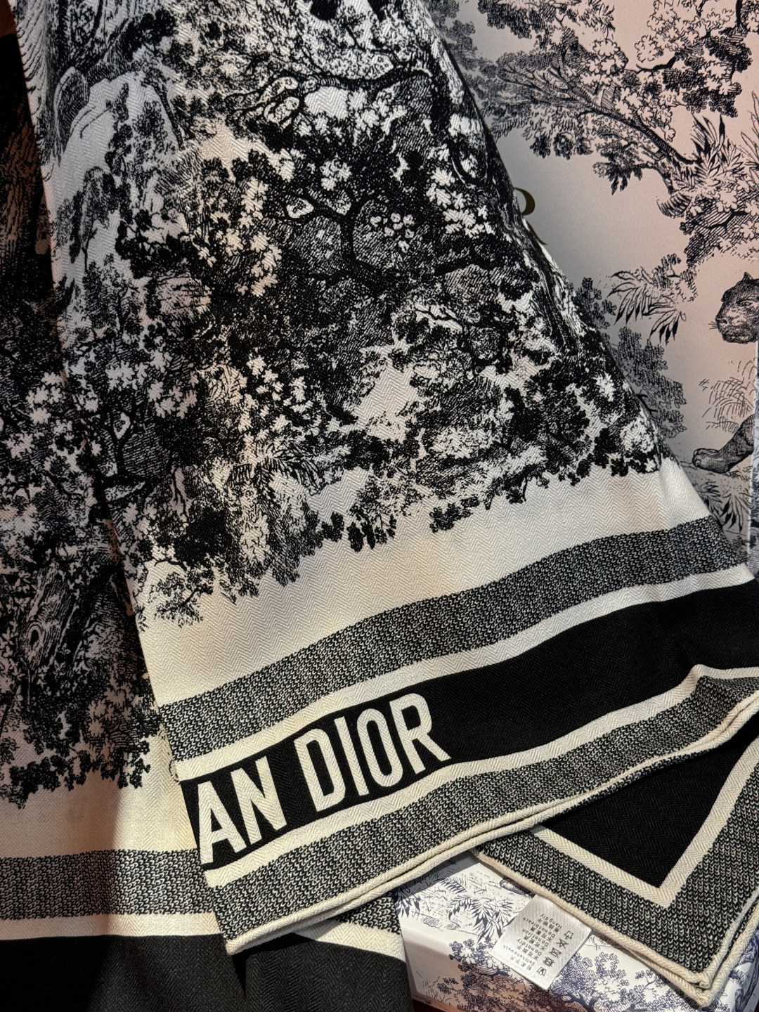 上新❤️ 𝐃𝐈𝐎𝐑 早春新款 《茹伊丛手绘方巾》size：110x110 cm 【双面同色丝绒方巾】一个