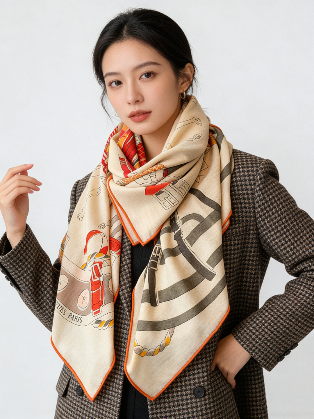 💟上新🆕💕手工卷边！羊绒和真丝混纺披肩（70%羊绒30%桑蚕丝）。这款披肩采用经典山羊绒和真丝混纺面料，