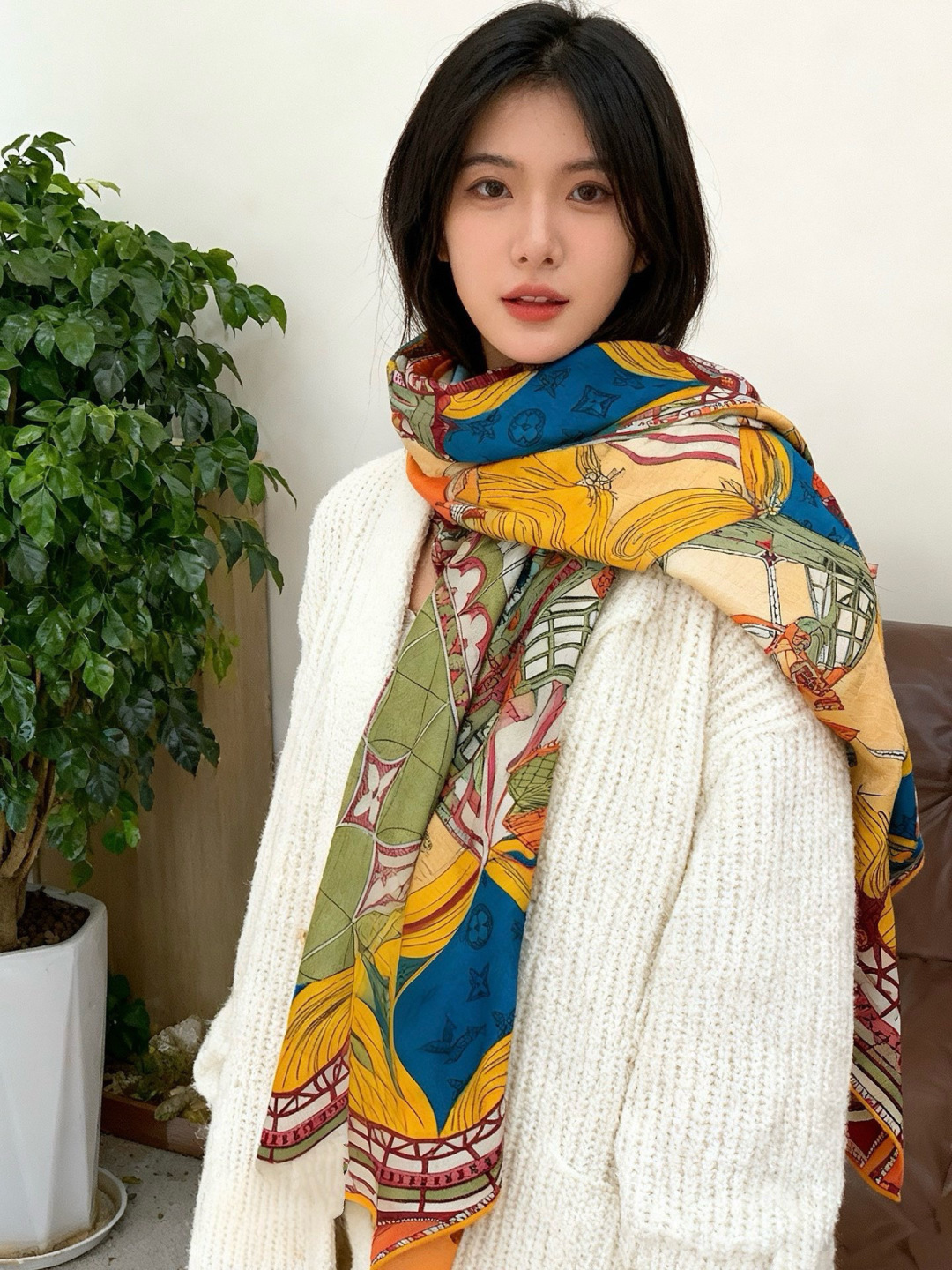 LV x TM 140披肩【140顶级丝绒双面同色披肩】本款L Multicolor披肩出自路易威登与知