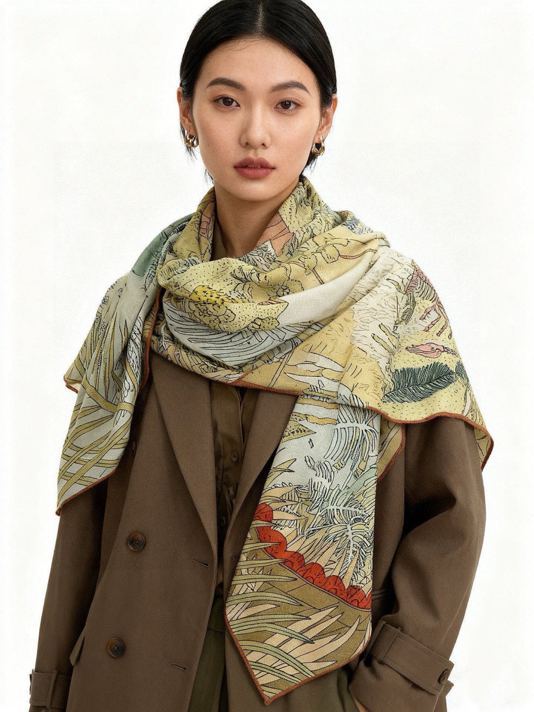 爱马仕～秋冬搭配利器❗️顶级双面同色真丝羊绒披肩！！1条等于2条】点睛精彩，图案和配色都超级喜欢，又一款