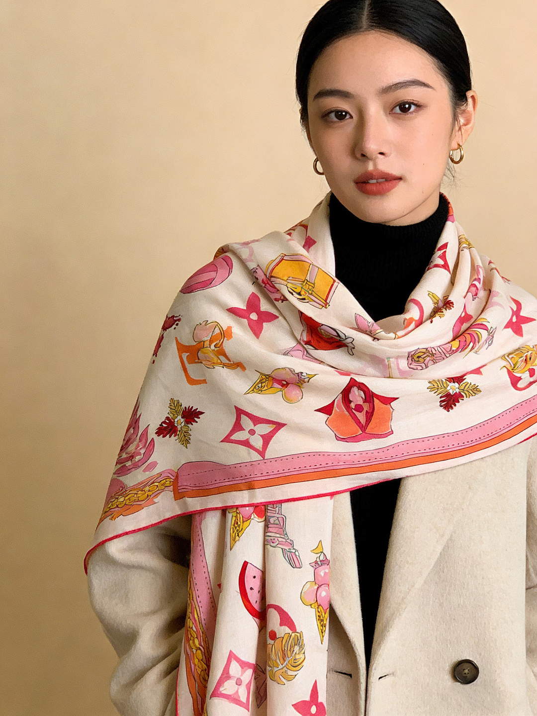 LV x TM 140披肩【140顶级丝绒双面同色披肩】本款L Multicolor披肩出自路易威登与知