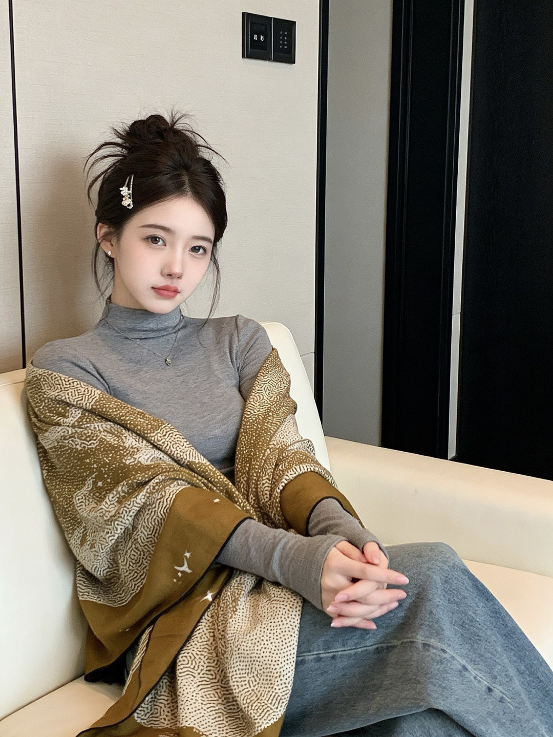 HERMES爱马仕新款|月光飞马Clair de Lune羊绒和真丝披肩，手工卷边(70%羊绒，30%真