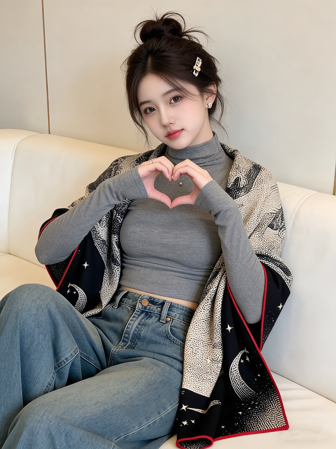 HERMES爱马仕新款|月光飞马Clair de Lune羊绒和真丝披肩，手工卷边(70%羊绒，30%真