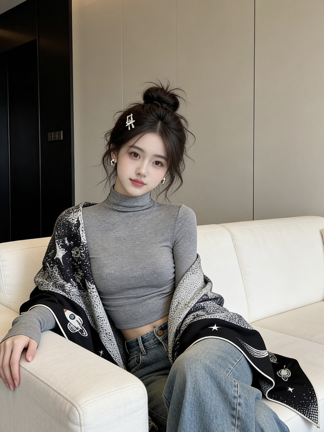 HERMES爱马仕新款|月光飞马Clair de Lune羊绒和真丝披肩，手工卷边(70%羊绒，30%真