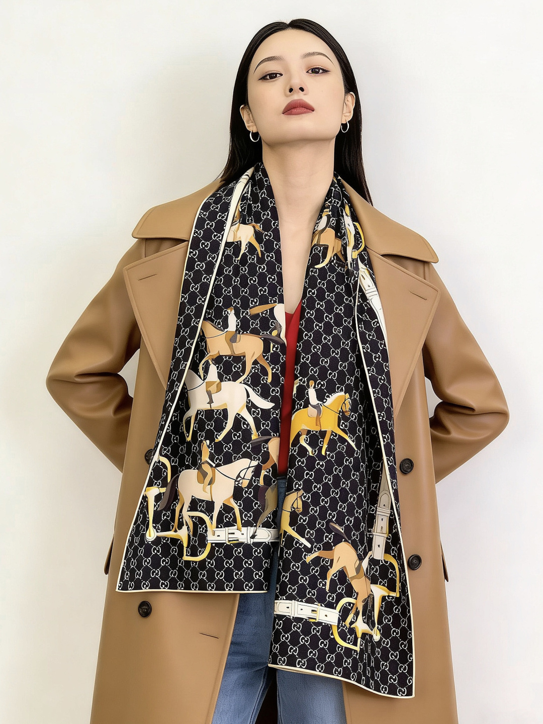 💟Gucci~140双面丝绒披肩马鞍细节和骑马图案以精致色调匠心呈献，意在向品牌与马术世界的深厚渊源致敬