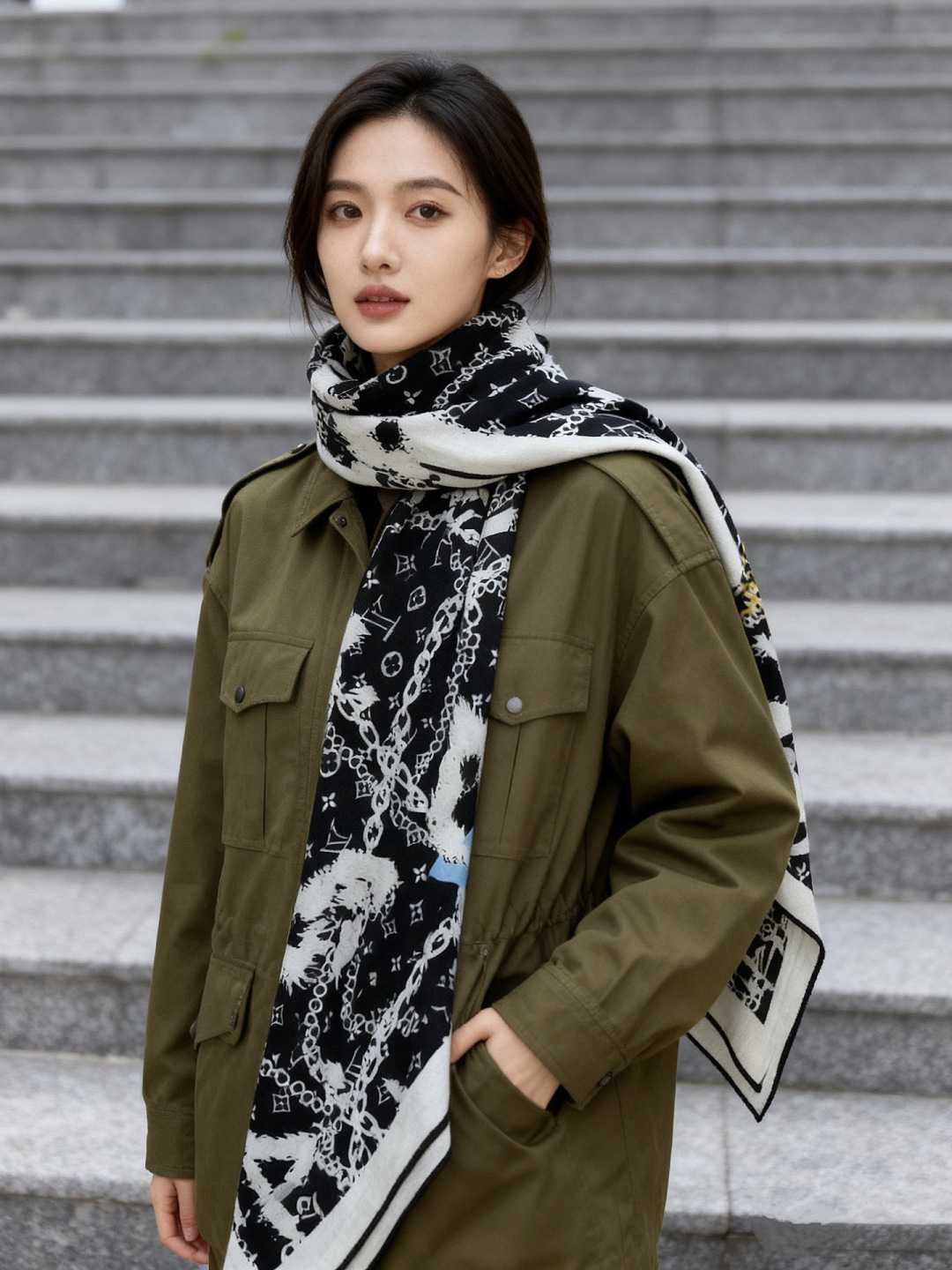 LV x TM 140披肩【140顶级丝绒双面同色披肩】本款L Multicolor披肩出自路易威登与知