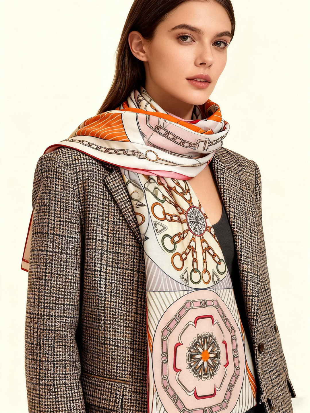 💟上新💞【双面同色丝绒方巾】手工卷边山羊绒和真丝混纺披肩（70%山羊绒，30%桑蚕丝）这款披肩采用经典山