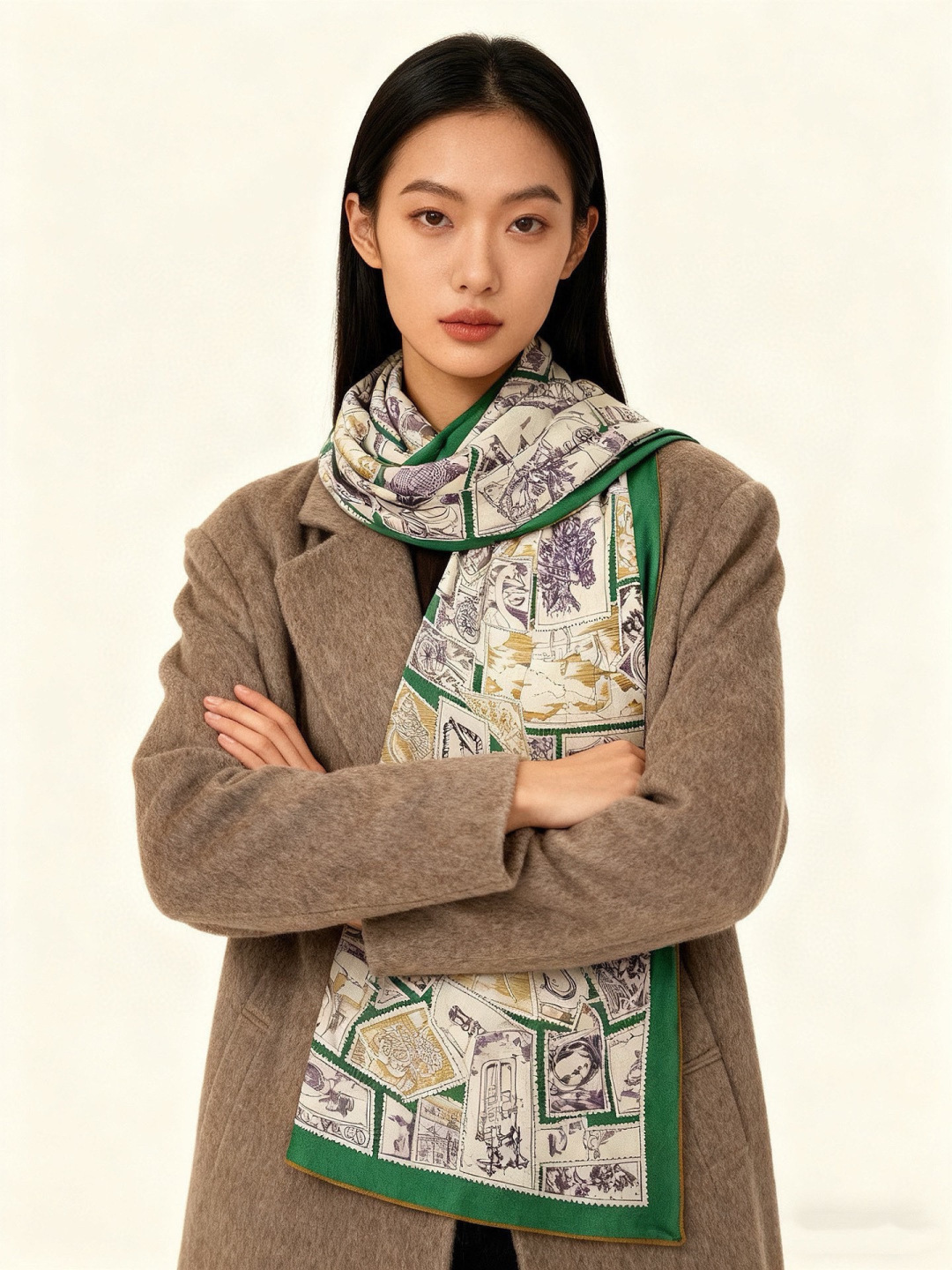 💟抢先 上新💞【双面同色丝绒方巾】手工卷边山羊绒和真丝混纺披肩（70%山羊绒，30%桑蚕丝）这款披肩采用