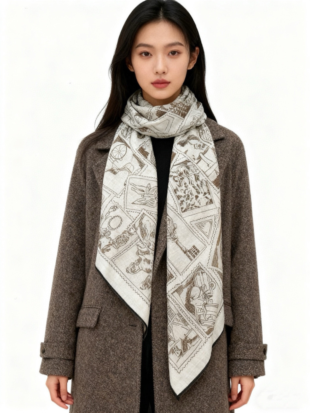 💟抢先 上新💞【双面同色丝绒方巾】手工卷边山羊绒和真丝混纺披肩（70%山羊绒，30%桑蚕丝）这款披肩采用