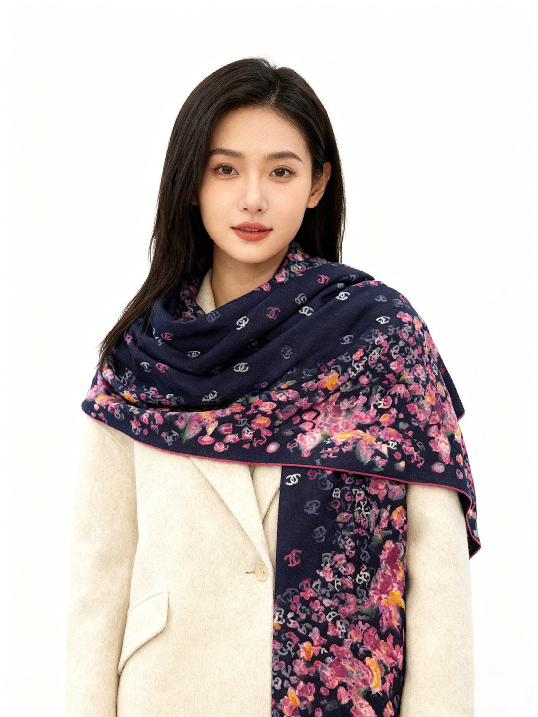 🌸·春日碎花Chanel 140丝绒双面披肩25新款碎花花披肩超级有氛围感135*135cm的大尺寸配色