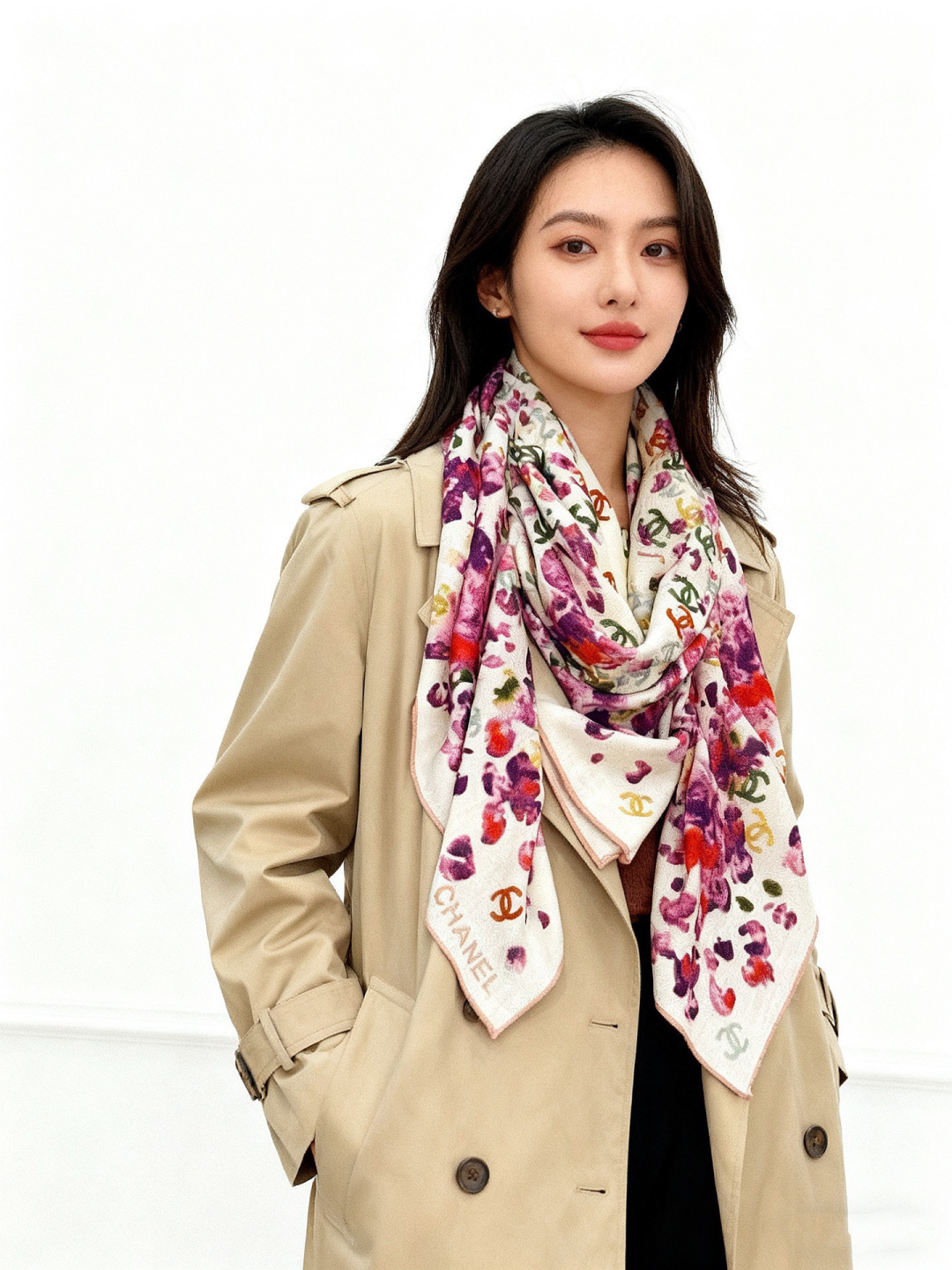 🌸·春日碎花Chanel 140丝绒双面披肩25新款碎花花披肩超级有氛围感135*135cm的大尺寸配色