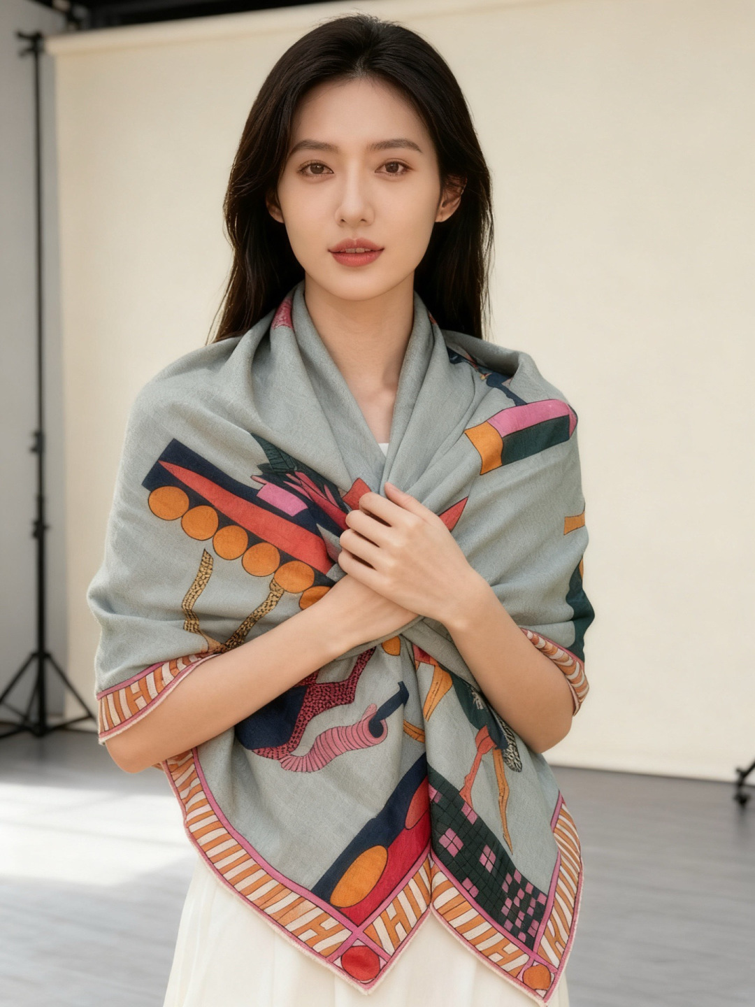 NO:729389,'Full Speed ​​Ahead' 140 double-sided velvet shawl, hand-rolled velvet square scarf (30 mulberry silk, 70 cashmere). This classic item shows the essence of strong and charming femininity. This 140 square scarf is innovative, interprets infinite emotions and freedom, and writes personal narrative in a unique way. Size 135*135 cm | Because this square scarf is hand-rolled, the marked size may be slightly different. High version scarf, high version scarf, shawls19860909“全速前进”140双面丝绒披肩 手工卷边丝绒方巾（30桑蚕丝70羊绒） 这款经典单品展现强大而迷人的女性魅力精髓.此140方巾推陈出新,诠释无限的情感和自由,以别样方式书写个性叙事. 尺寸135*135厘米 | 由于这款方巾采用手工卷边,标示的尺寸或会略有不同.高版本围巾,高版本围巾,shawls,scarf