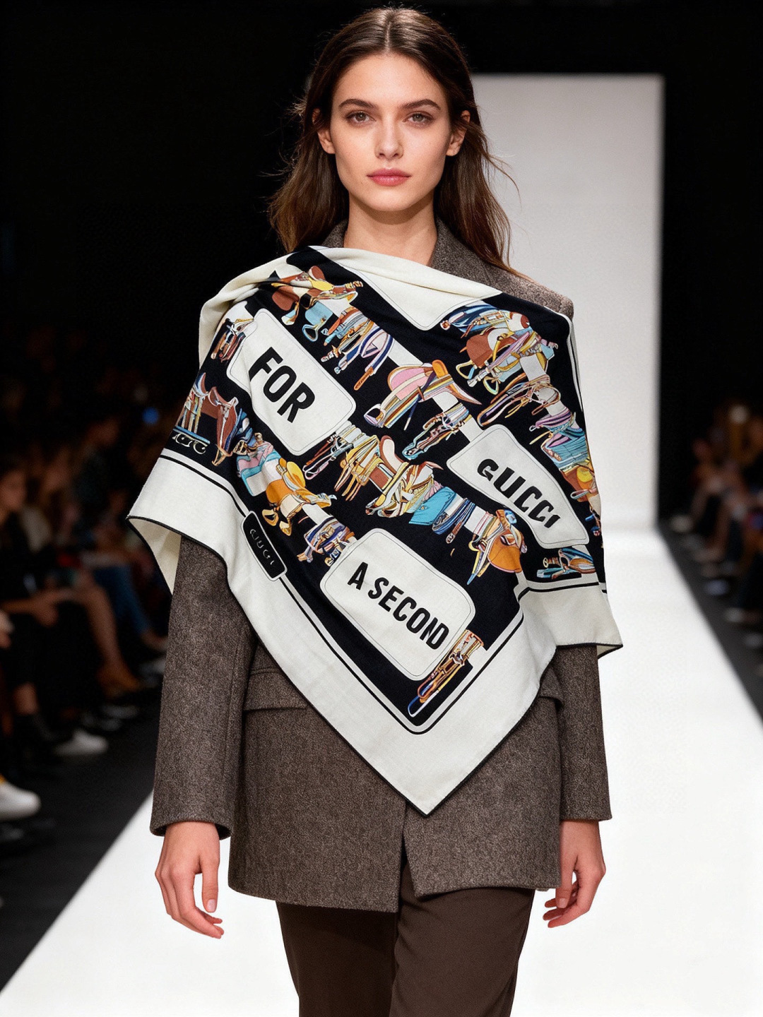 NO:729494,Gucci~140 double-sided velvet shawl. The saddle details and equestrian pattern are expertly presented in exquisite tones, paying tribute to the brand's deep connection with the equestrian world. This square scarf is crafted from silk wool, with all-over GG print and horsebit strap print for added texture. 30 silk 70 cashmere, all-over GG print, horsebit strap print 135 cm (length) x 136 cm (width) Made in Italy  The hem is hand-sewn, and the size of the single product may vary slightly. Due to objective reasons such as product shooting angle, monitor resolution, production batch, etc., the product pictures may be slightly different from the actual product. Such differences are not inconsistent with the description or quality problems. Please refer to the actual product you receive. High version scarf, high version scarf, gucci, real silk, shawls19860909Gucci~140双面丝绒披肩 马鞍细节和骑马图案以精致色调匠心呈献,意在向品牌与马术世界的深厚渊源致敬.这款方巾以真丝羊毛匠心打造,通体GG印花和马衔扣饰带印花另添质感. 30真丝70羊绒 通体GG印花 马衔扣饰带印花 135厘米（长）x 136厘米（宽） 意大利创作 下摆为手工缝制,单品尺寸可能略有差异 因产品拍摄角度、显示器分辨率、生产批次等客观原因,产品图片可能与实际商品存在细微差异,该等差异不属于描述不符或质量问题.请您以收到的产品实物为准.高版本围巾,高版本围巾,gucci,real silk,shawls,scarf