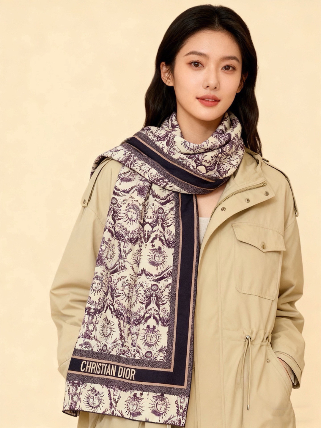 Dior 140丝绒双面同色印花披肩这款 Dior 丝绒披肩以彼得罗•鲁福（Pietro Ruffo）设