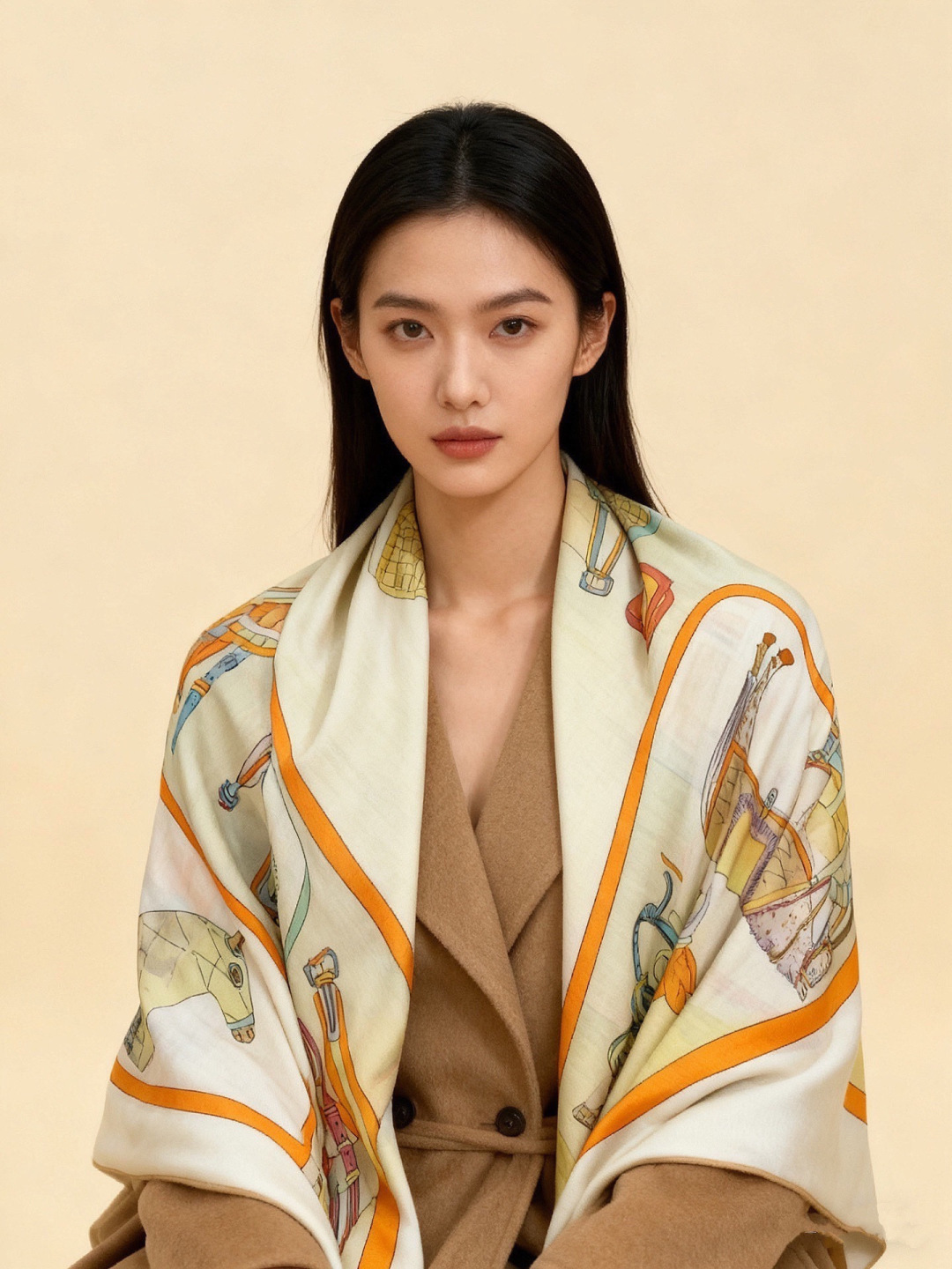💟Gucci~140双面丝绒披肩马鞍细节和骑马图案以精致色调匠心呈献，意在向品牌与马术世界的深厚渊源致敬