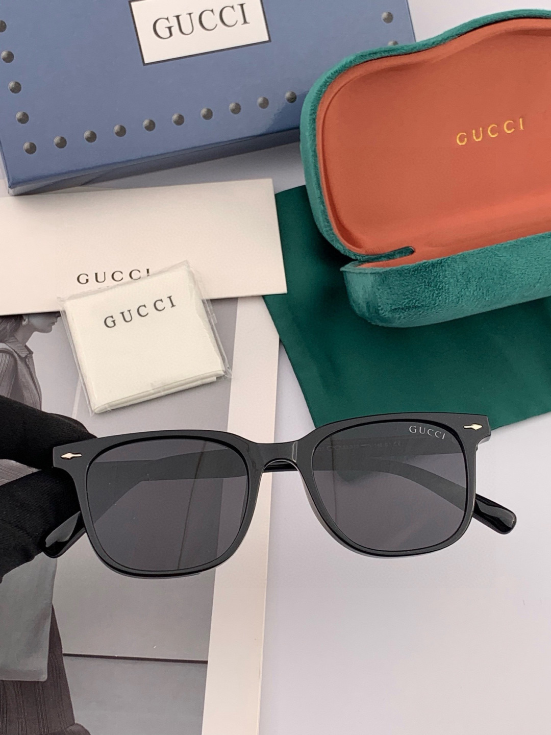 Gucci Чёрные квадратные поляризованные очки