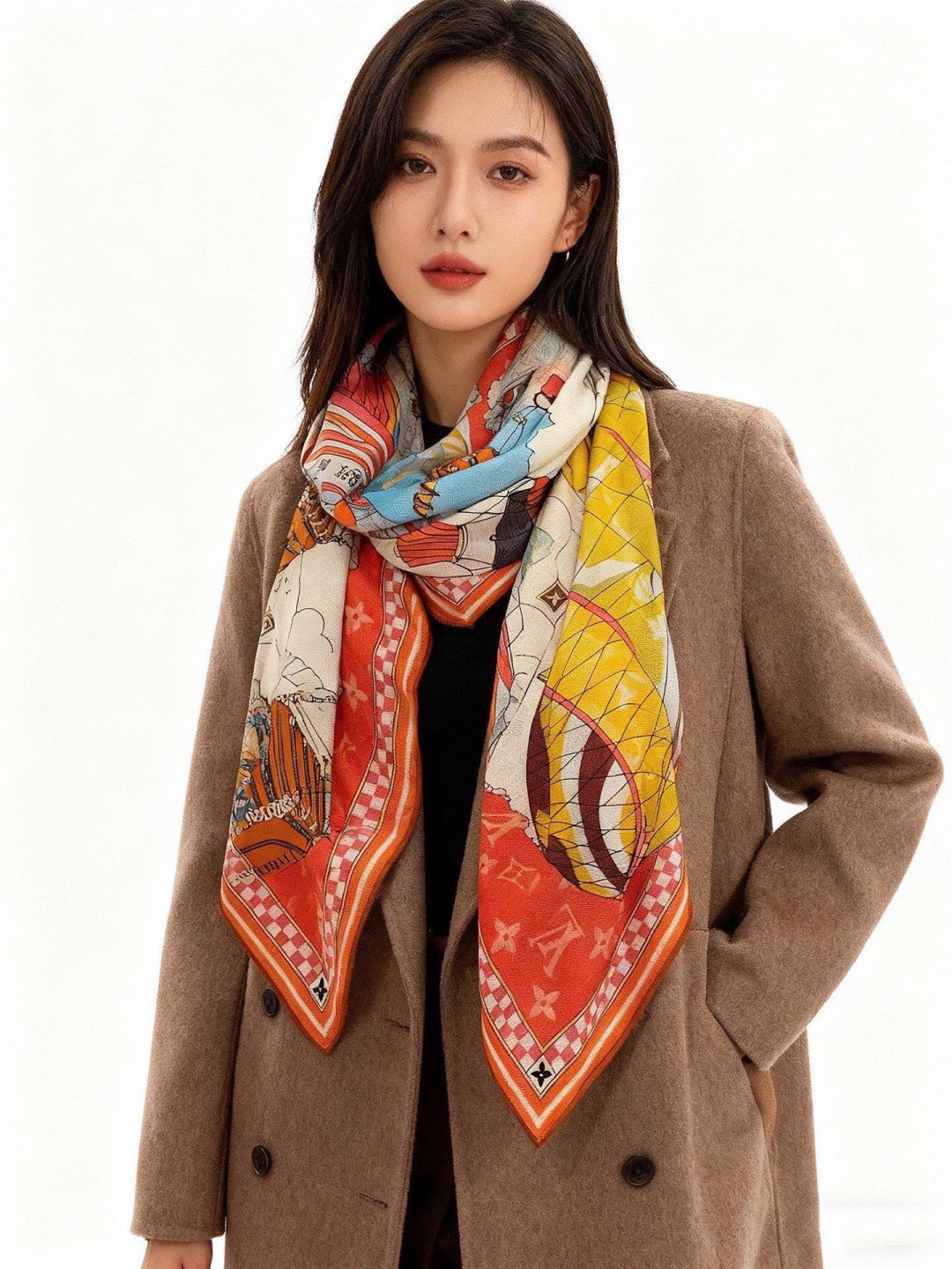 LV x TM 140披肩【140顶级丝绒双面同色披肩】本款L Multicolor披肩出自路易威登与知