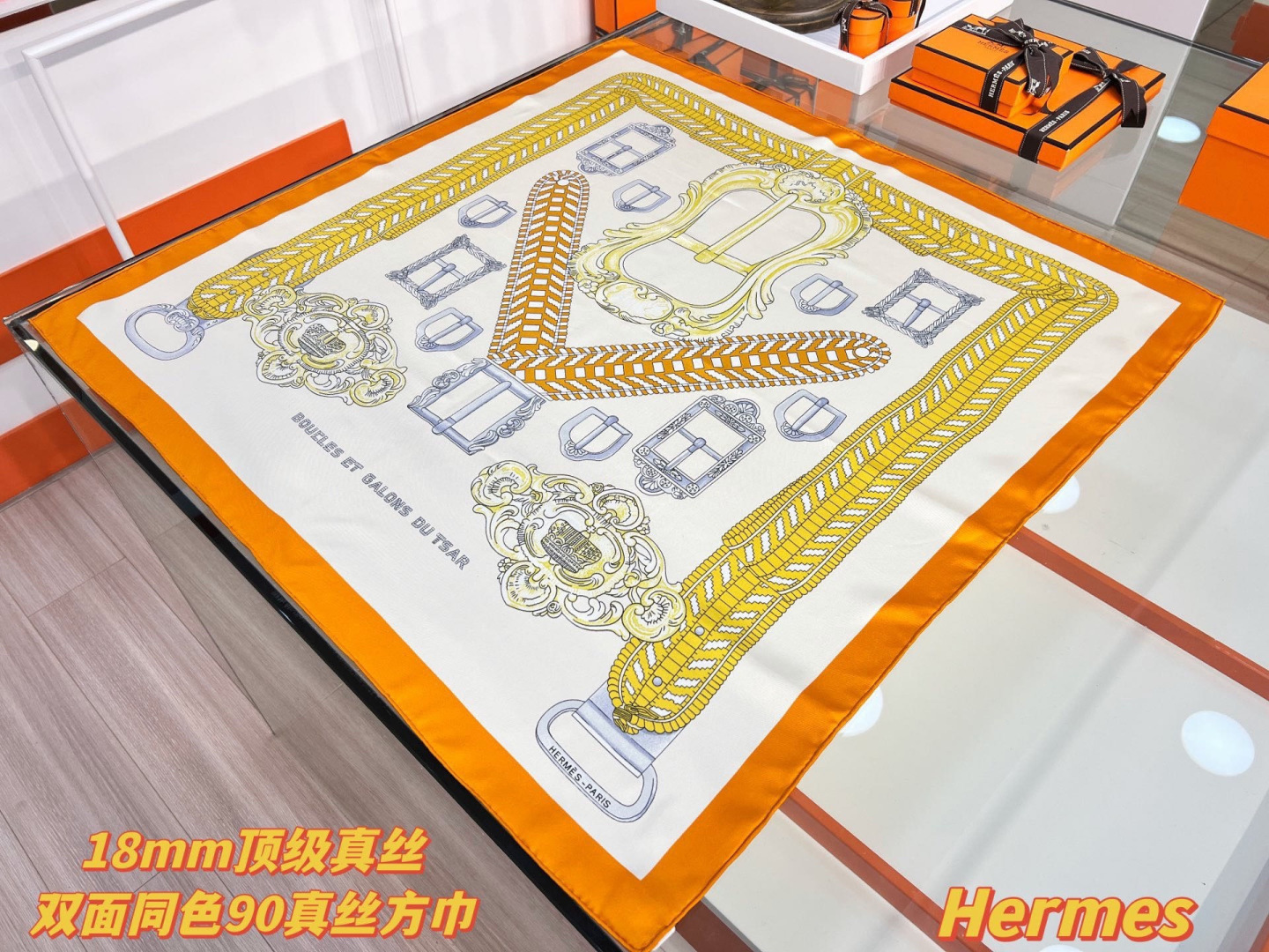 爱马仕（Hermès）90丝巾经典款“Boucles et Sangles du Trian”真丝方巾​