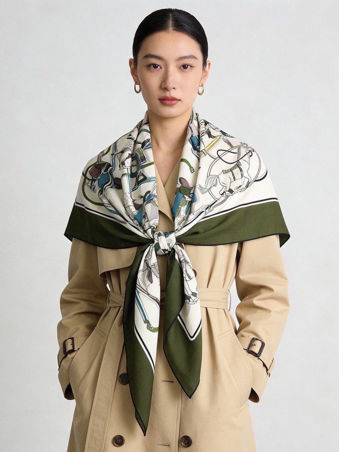 💟Gucci~140双面丝绒披肩马鞍细节和骑马图案以精致色调匠心呈献，意在向品牌与马术世界的深厚渊源致敬