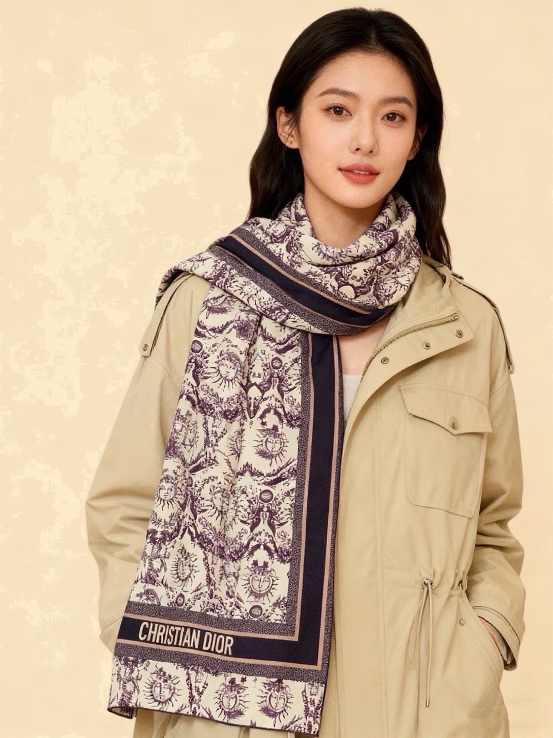 Dior 140丝绒双面同色印花披肩 这款 Dior 丝绒披肩以彼得罗•鲁福（Pietro Ruffo）设计的PaPil