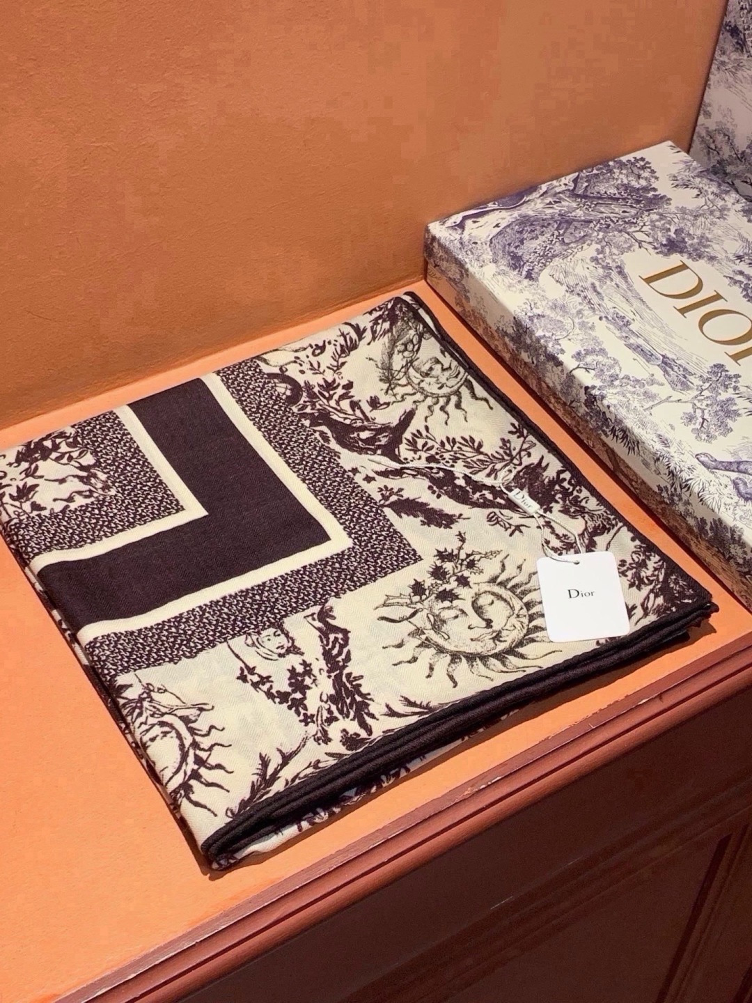 Dior 140丝绒双面同色印花披肩 这款 Dior 丝绒披肩以彼得罗•鲁福（Pietro Ruffo）设计的PaPil