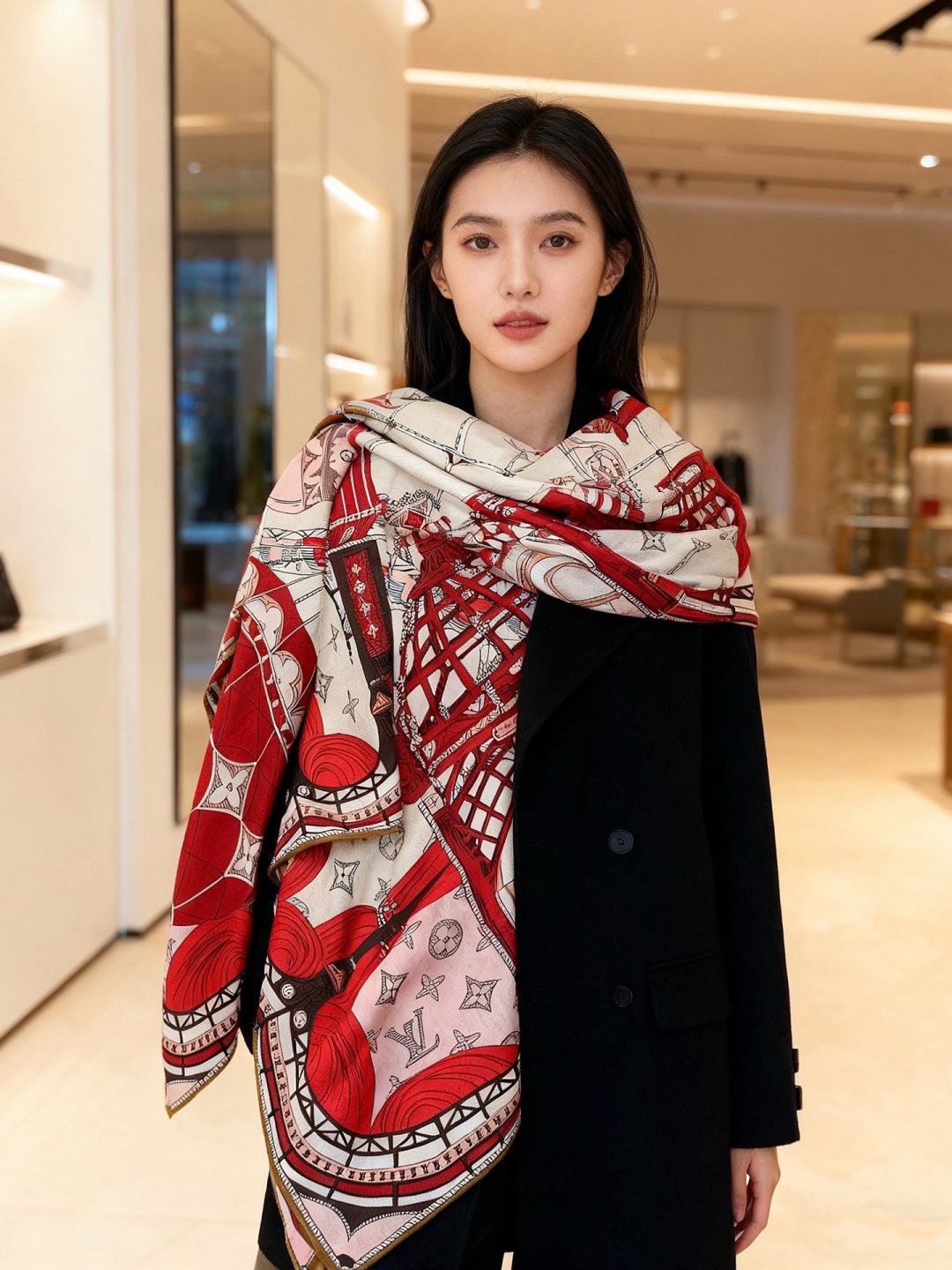 LV x TM 140披肩 【140顶级丝绒双面同色披肩】 本款L Multicolor披肩出自路易威登与知名日本艺术家