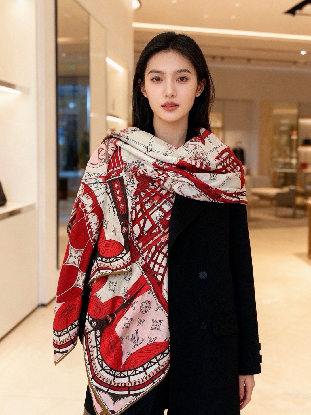 🆕  LV x TM 140披肩 【140顶级丝绒双面同色披肩】 本款L Multicolor披肩出自路易威登与知名日本