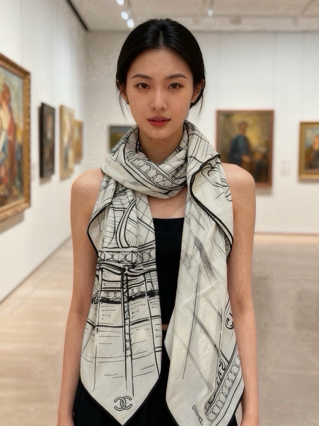 🆕  CHANEL ~新品 【140顶级丝绒双面同色】 披肩的图案是巴黎大皇宫中被命名为“Gabrielle Chane