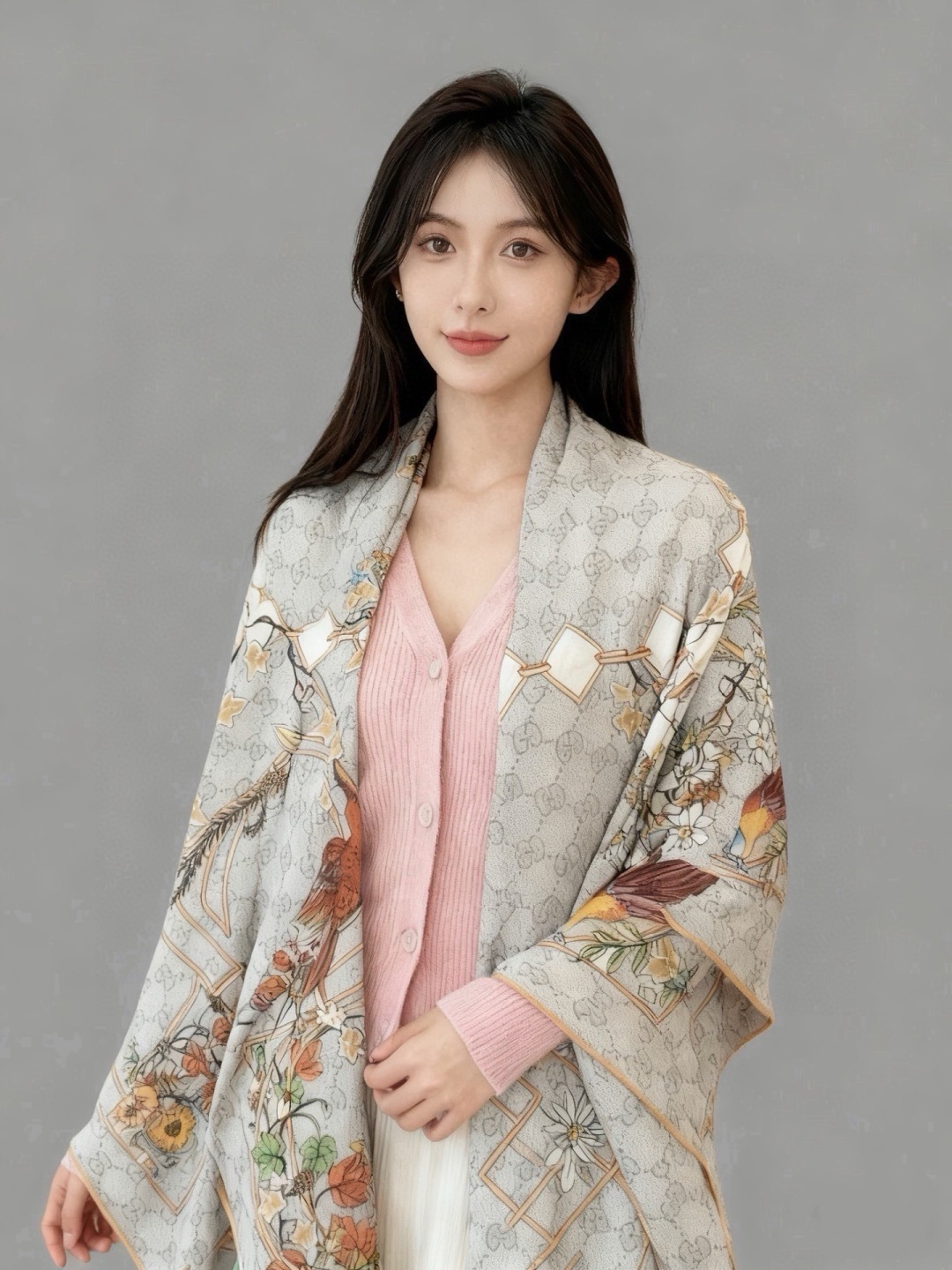 🆕  Gucci新款方巾 Gucci动物和花卉印花 品牌典藏图案在与全新醒目印花的衬托下熠熠生辉。这款方巾匠心缀饰动物和