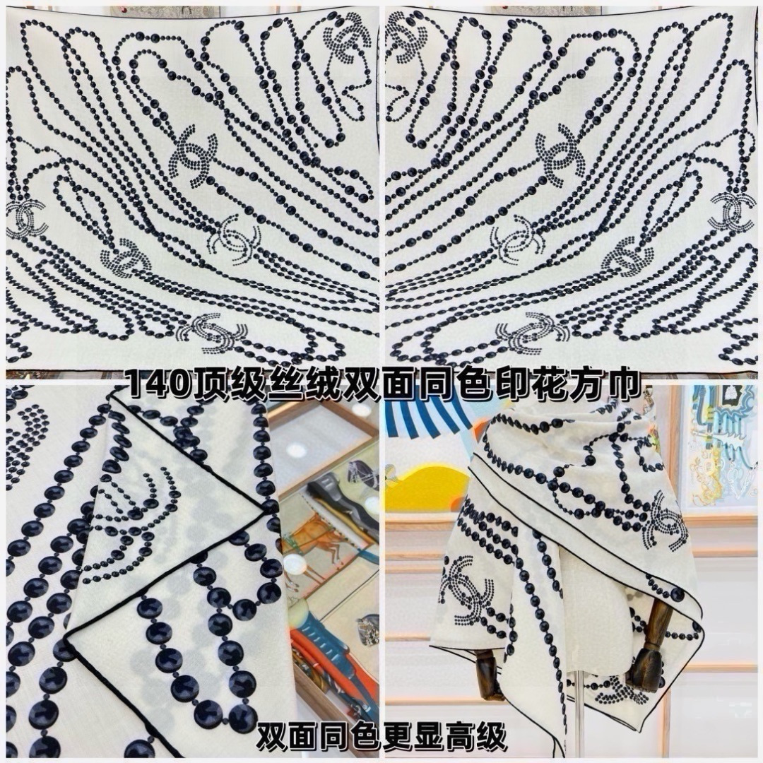 🆕 【▪️CHANEL新款 双面同色丝绒方巾】 温柔而娴静，珍珠优雅气质！柔软顺滑的感觉真的舒服到心都化了！Chanel