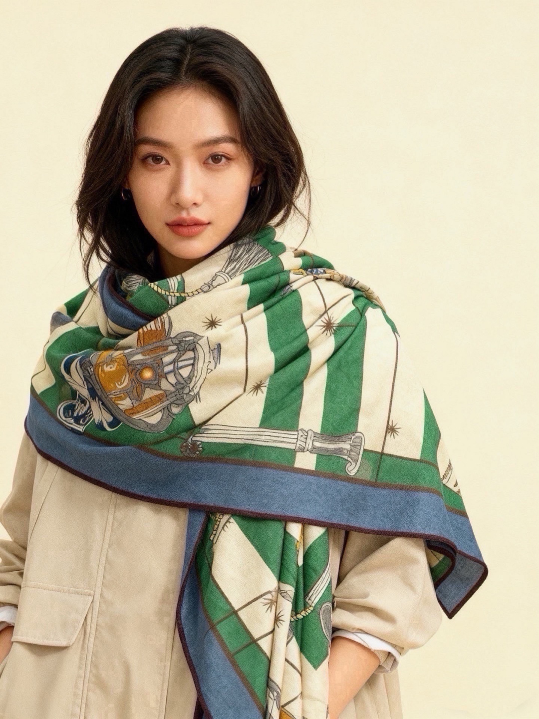 “星辰合唱曲”140丝绒双面同色披肩 手工卷边丝绒方巾（30%桑蚕丝70%羊绒） 这款经典单品展现强大而迷人的女性魅力精