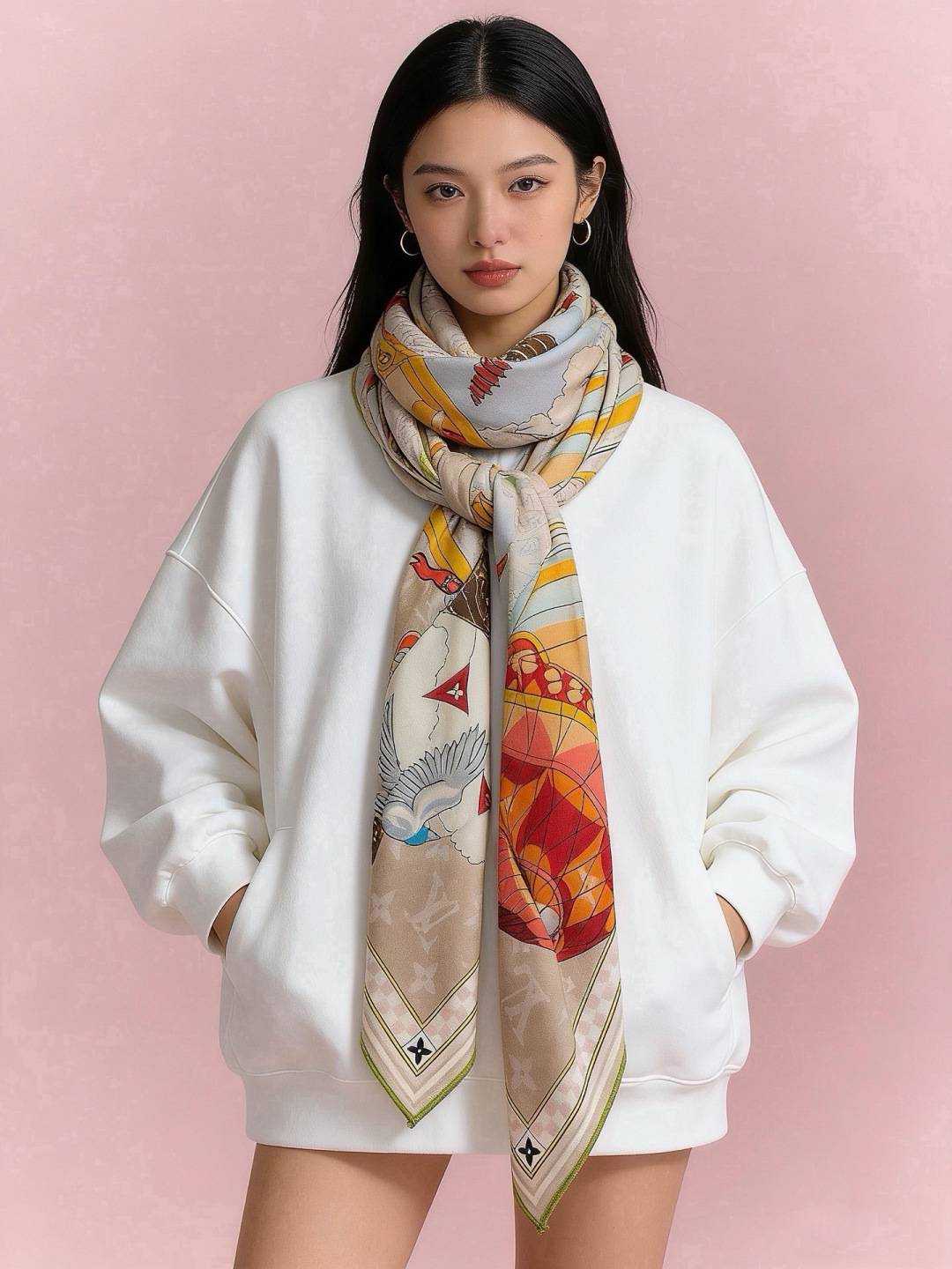 LV x TM 140披肩 【140顶级丝绒双面同色披肩】 本款L Multicolor披肩出自路易威登与知名日本艺术家