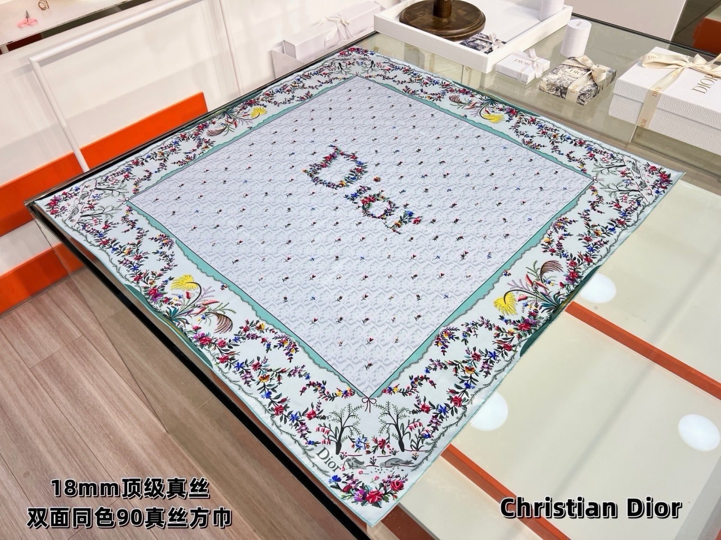 Dioramour 印花方巾 90 厘米蓝色桑蚕丝斜纹面料多色 Revolution Flowers 图案 Revolu