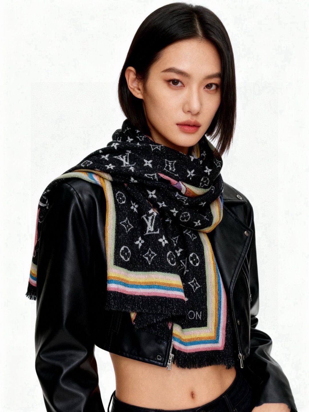 会发光发亮的围巾LV x TM Monogram SuPerflat Characters 丝绒方巾出自路易威登 x 村