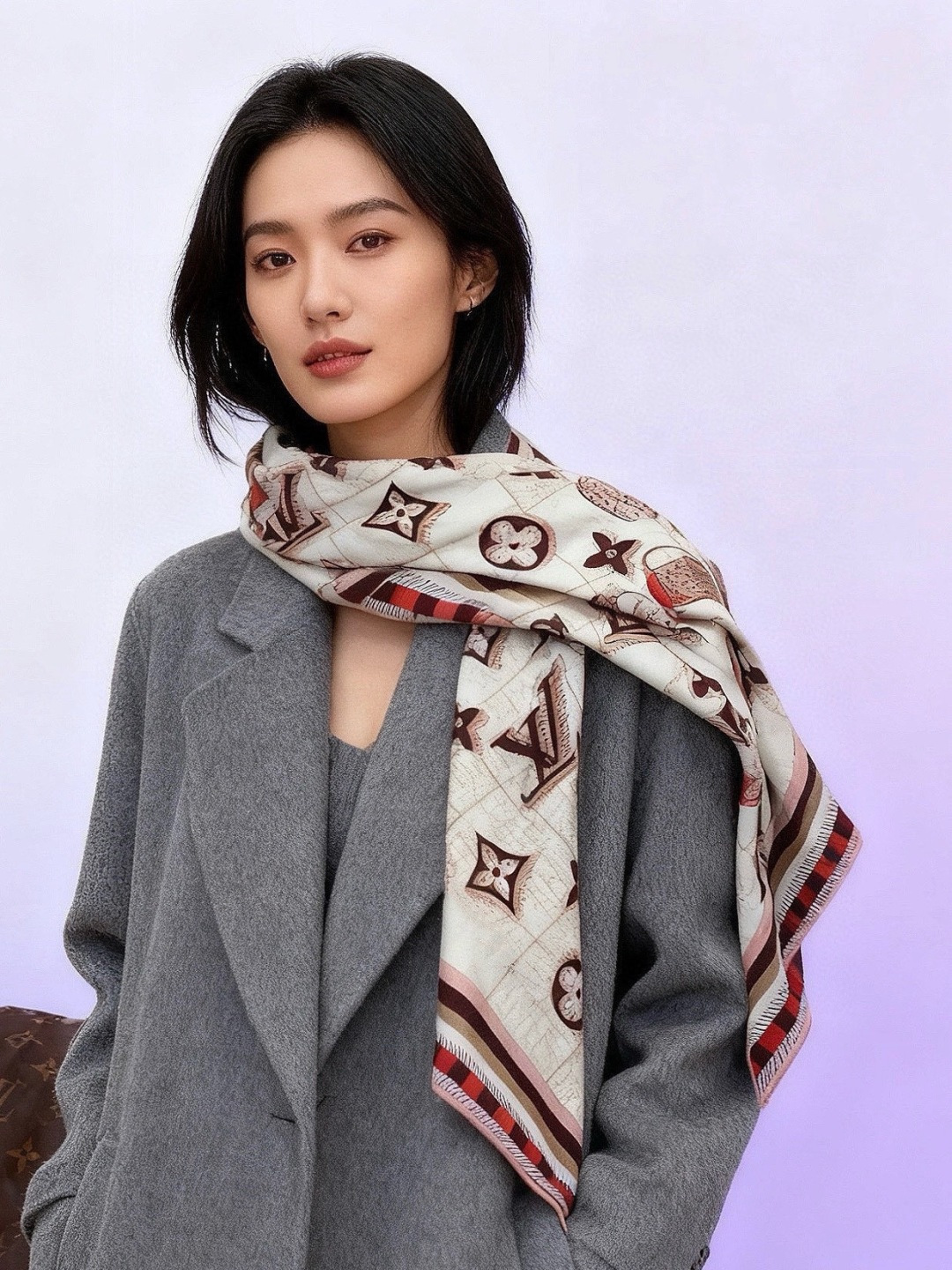 LV x TM 140披肩 【140顶级丝绒双面同色披肩】 本款L Multicolor披肩出自路易威登与知名日本艺术家