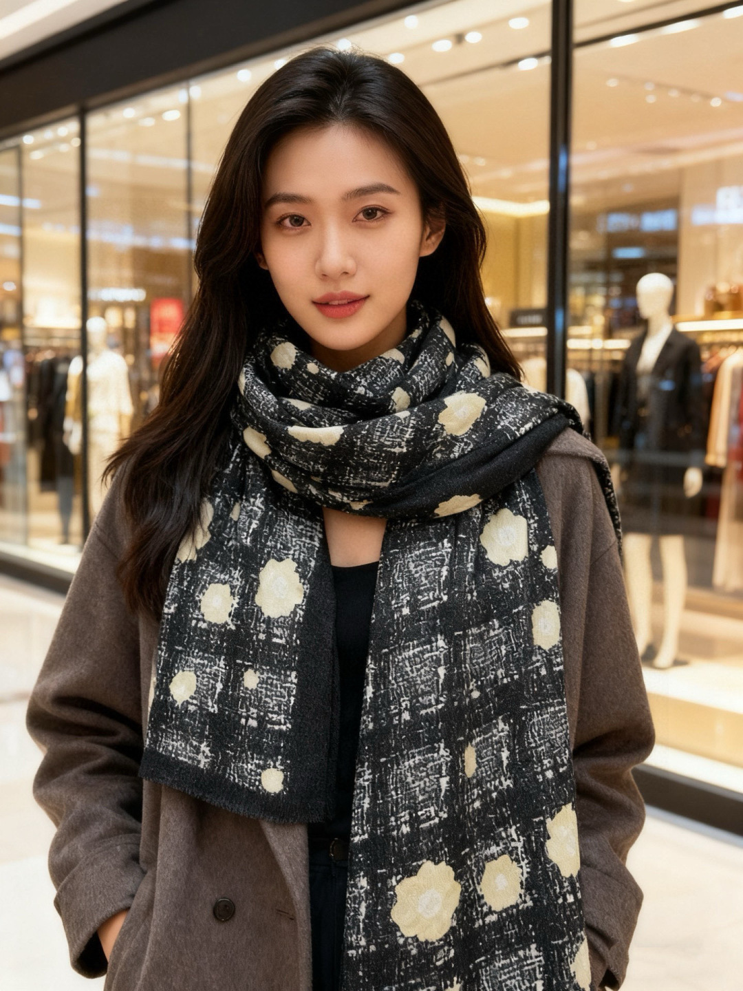 会发光发亮的围巾 💄💋新款客供亮片💖羊绒面料长巾 😘美翻了[流泪]【彩色山茶花银线长巾】御用殿堂级极‼️新款专柜在售 纯