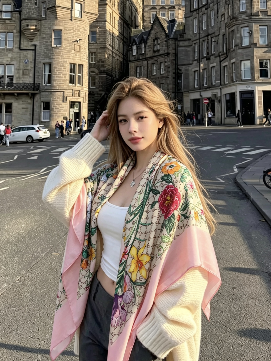 Gucci 花卉双面印花140丝绒披肩 26秋冬系列倾情推出活力十足的丝绒配饰，这款缀饰Gucci Flora花卉图案的