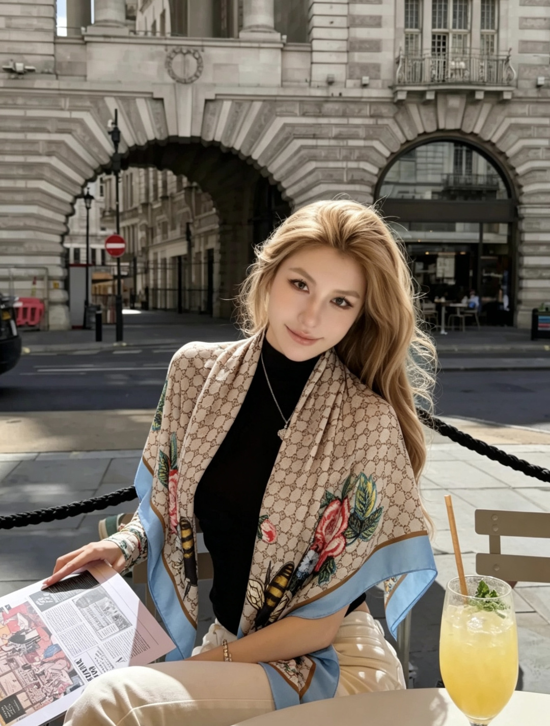 Gucci ~140双面同色披肩 手工卷边山羊绒和真丝混纺披肩（70%山羊绒、30%桑蚕丝）。 这款迷人的140披肩令您