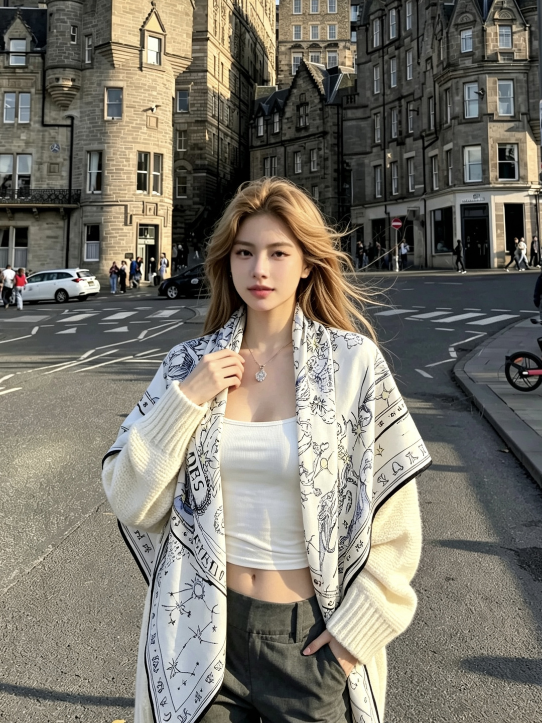 Dior 印花方巾 140 厘米 丝绒面料多色 十二星座系列图案 这款方巾饰以 十二星座系列 图案，呈现柔和的水彩效果，