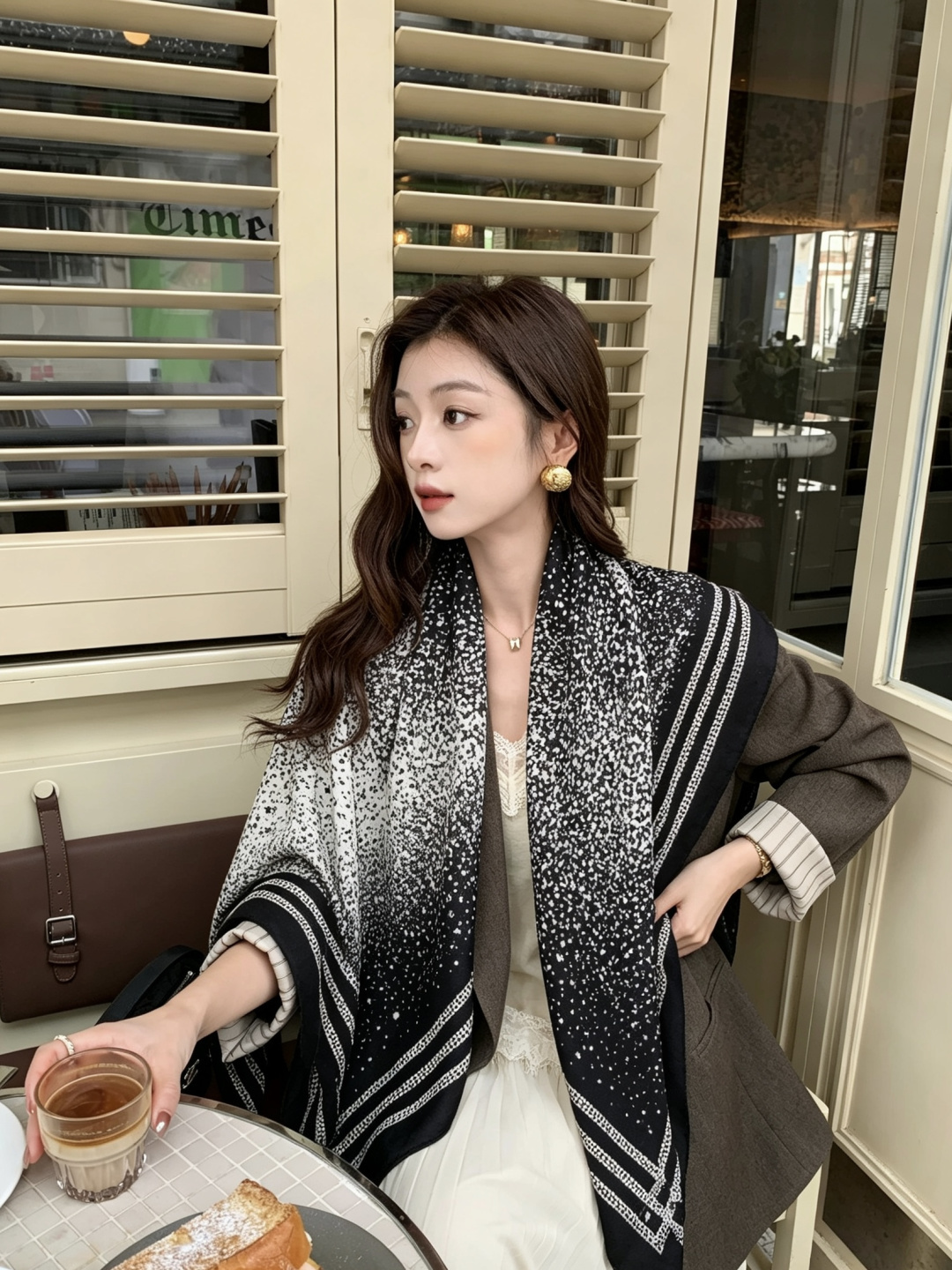 上新❤️  高性价比香奈儿  【双面同色】 高密度 高工艺 140*140大披肩，70%羊绒➕30%真丝，双面双色，真正