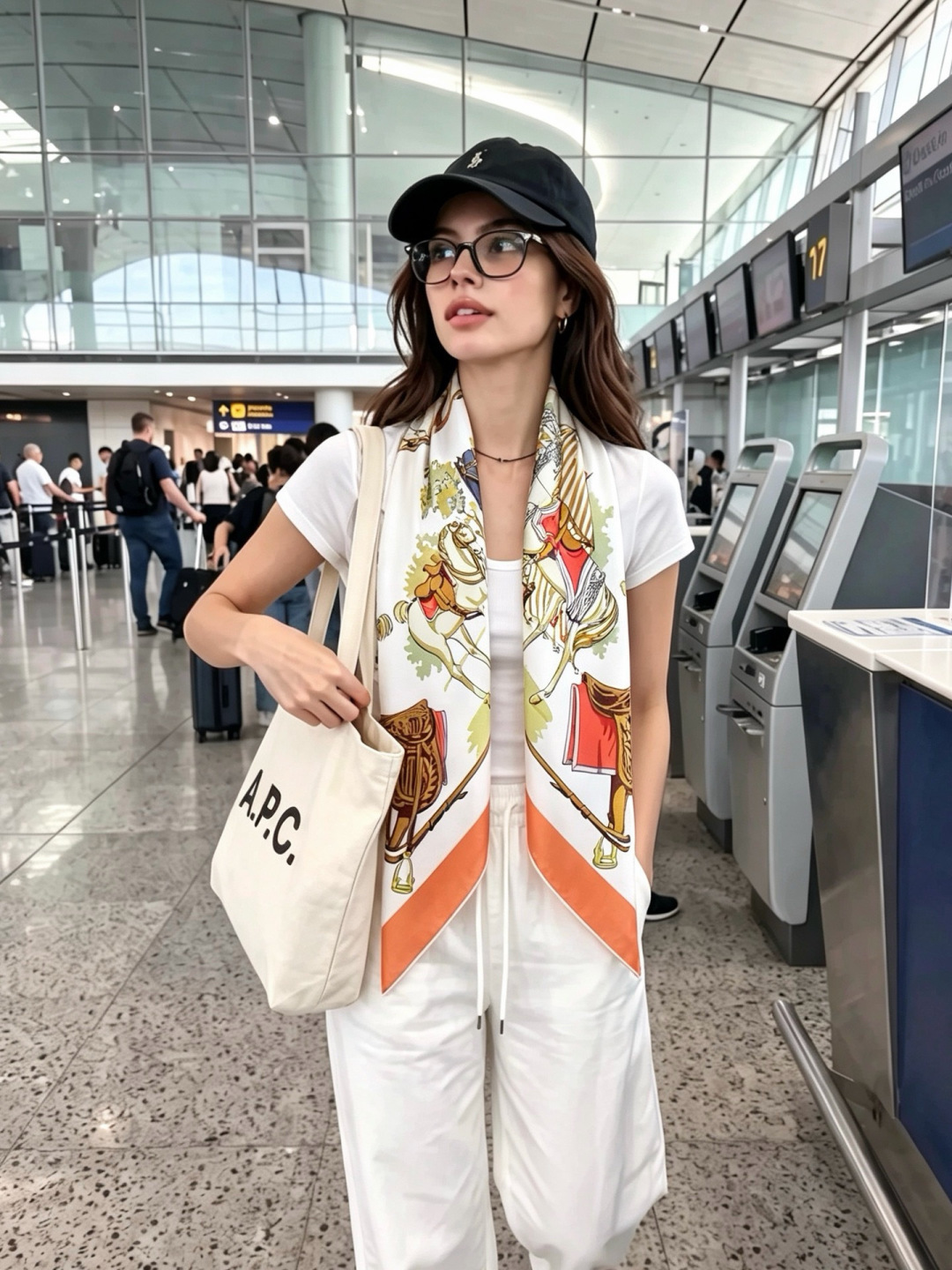 “马具优雅美学”90方巾 手工卷边真丝方巾（100%桑蚕丝）。 轻盈、大胆和无穷无尽的俏皮感在方巾中交织碰撞，让自己沉浸