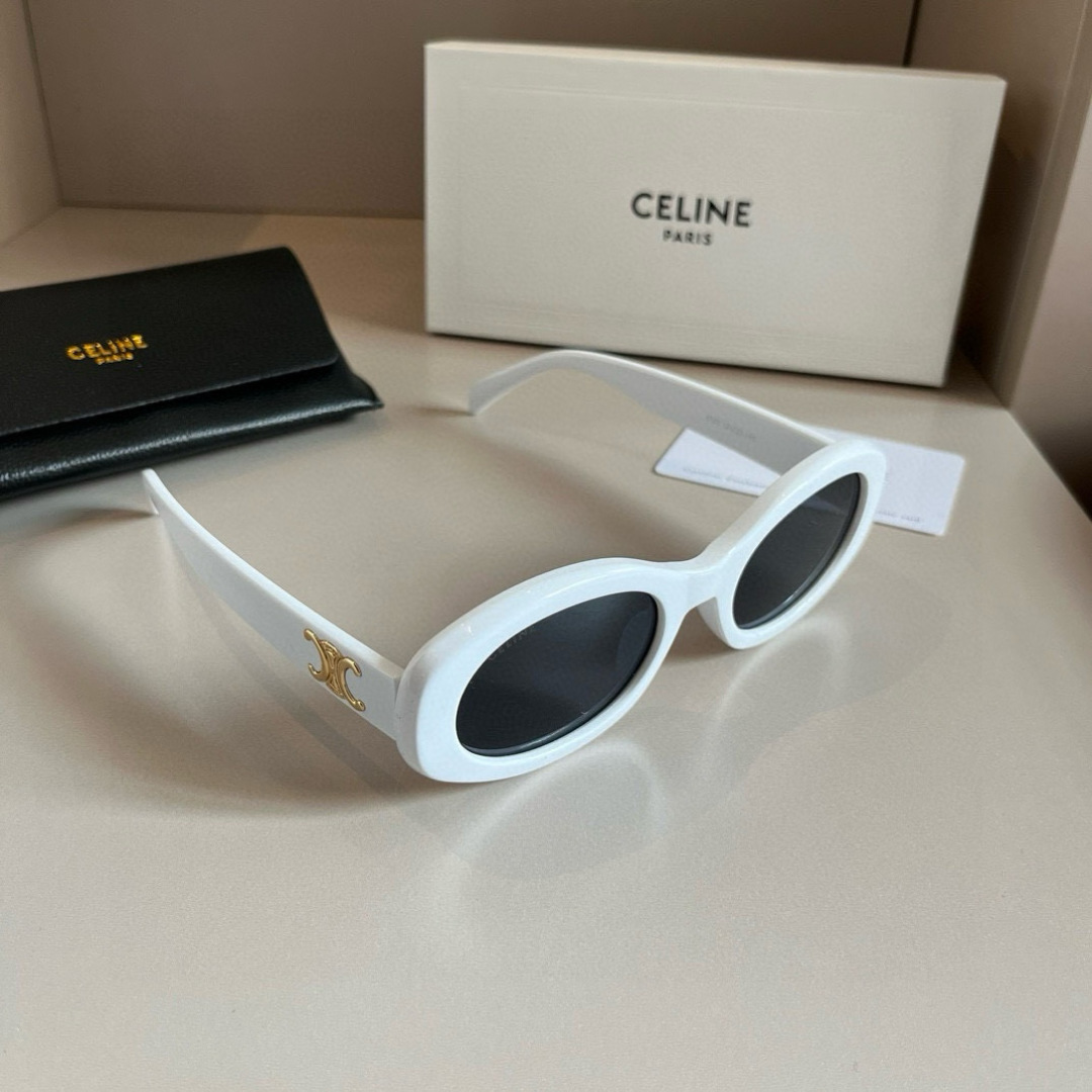 Женские белые солнцезащитные очки овальной формы Celine