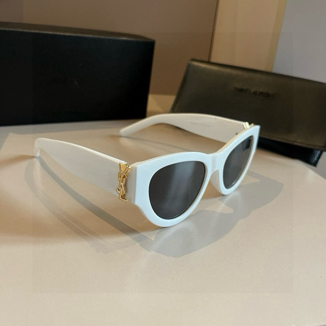 Yves Saint Laurent SLM94 White Sunglasses with Gold Logo Detail