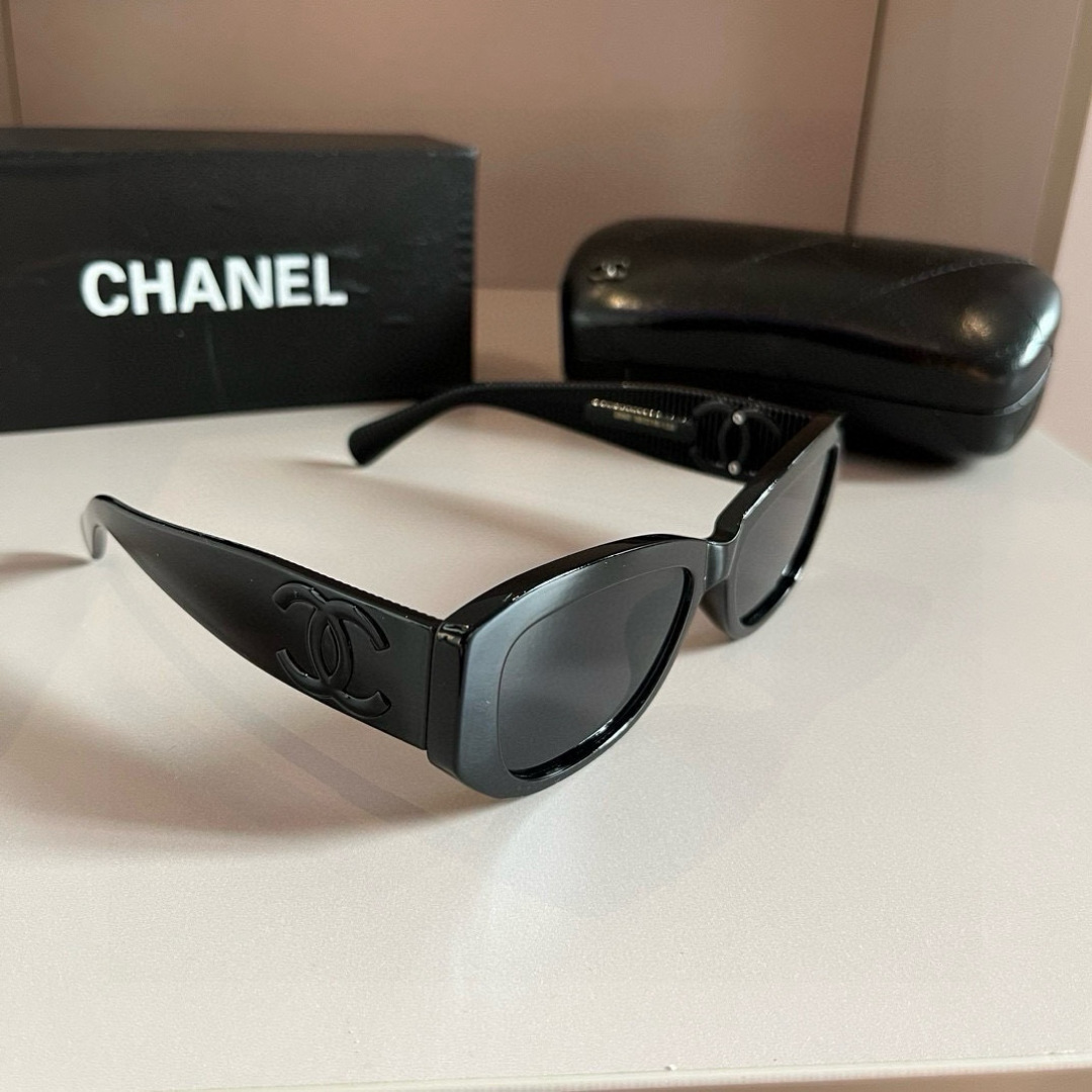 Chanel Women's Oversized Sunglasses, Classic Style, UV Protection, Black Frame