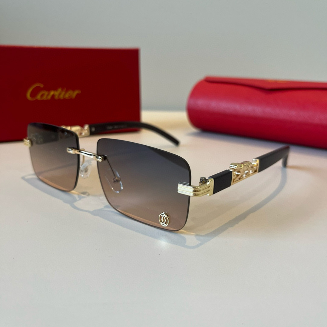 Солнечные очки без оправы с золотистым декором Cartier